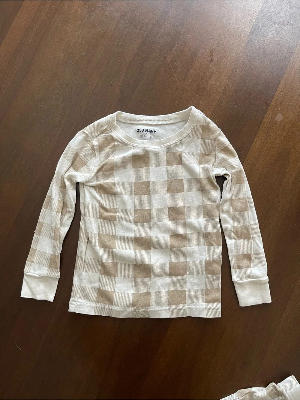 Old Navy Beige and Cream Buffalo Plaid Kids Pajama Set